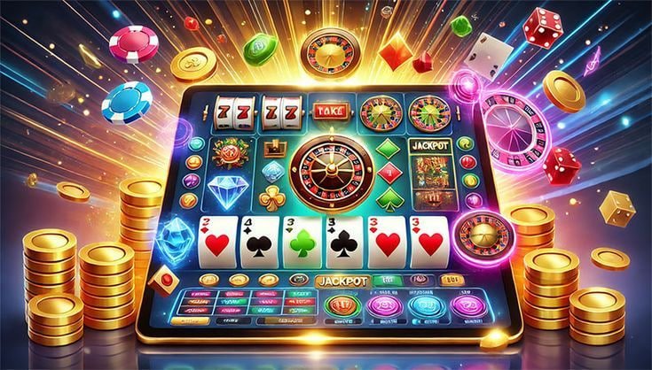 Layar split-screen yang menampilkan pertandingan Bundesliga di sebelah meja dealer blackjack peraktoto